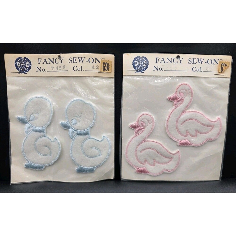 Embroidered Baby Appliqués Patches Sew On Goose Duck Pink Blue NEW 4 Vintage